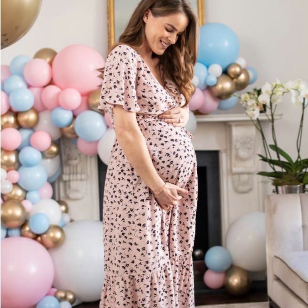 Seraphine Floral Midi Pink Maternity Dress new with tags